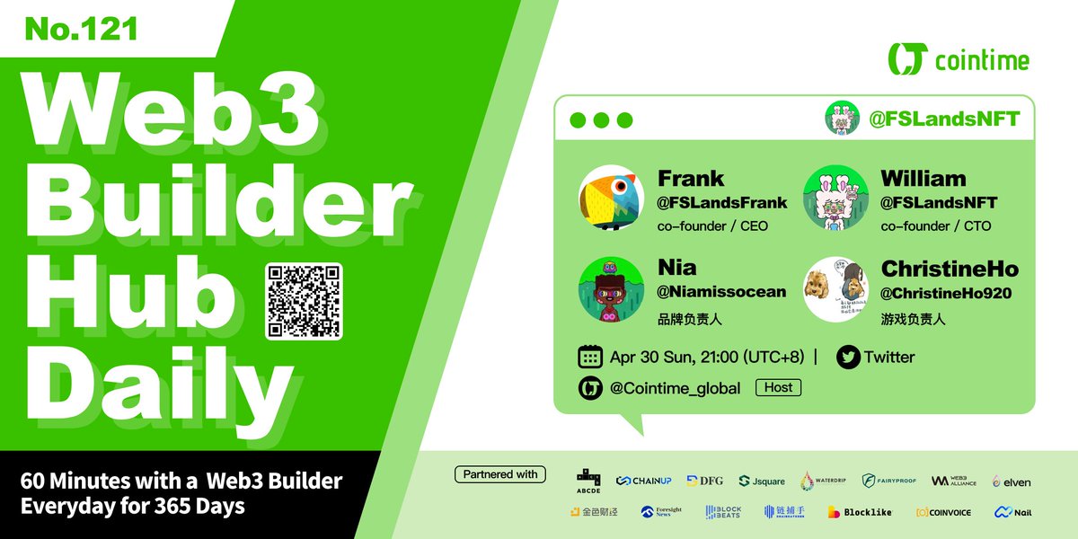 🏖️The CEO Frank <a href="/FSLandsFrank/">FSLands-Frank</a>, CTO William, Brand Director Nia <a href="/Niamissocean/">Niaaaaaa</a> and Game Lead Dindinho of FSLands <a href="/FSLandsNFT/">FSLands_Official ｜Spring SOLD OUT</a> will join us on today's Cointime Web3 Builder Hub Daily (Chinese version) at 9:00 pm (UTC+8).

👏Set a reminder: x.com/i/spaces/1OwxW…