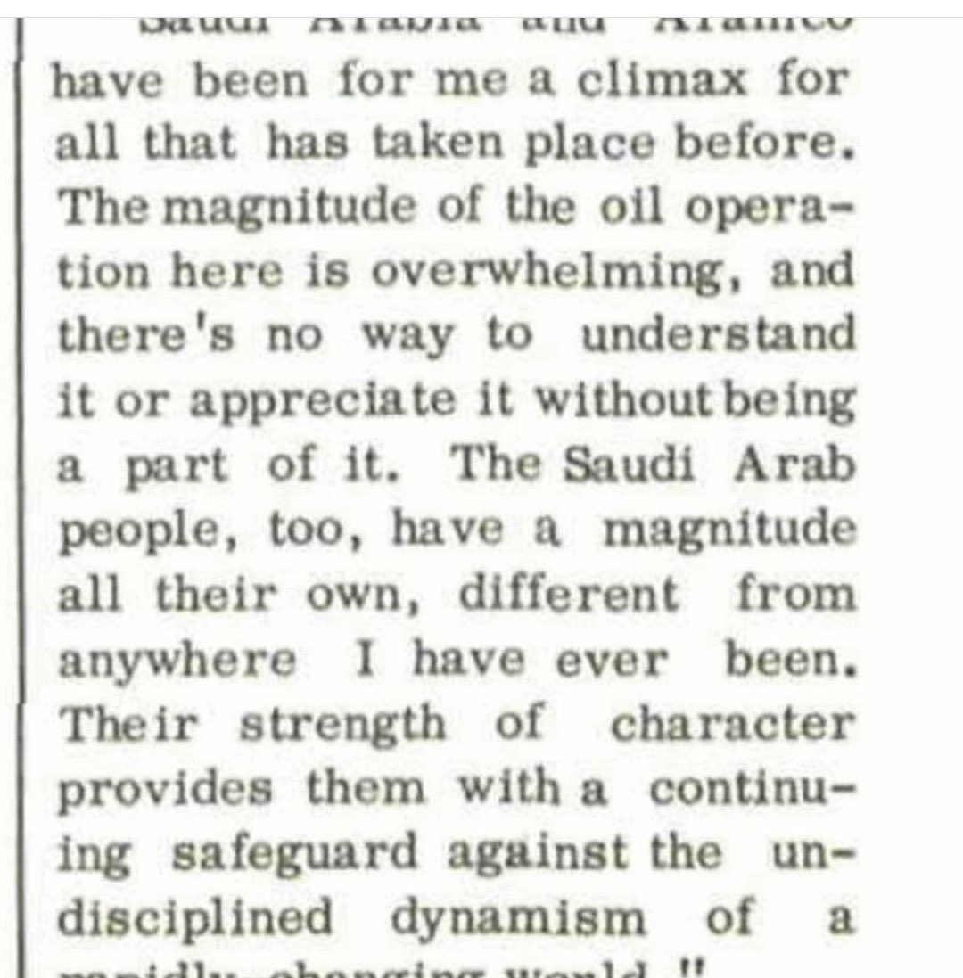 alk3aam's tweet photo. "نورمان هاردي" رئيس أرامكو 
من سنة  1959 إلى 1961

كتب في مذكراته:

السعوديون متميزون عن بقية شعوب العالم الذين قابلتهم..

قوة شخصيتهم توفر لهم حماية دائمة ضد الاضطراب وعدم الانضباط.

————-
صدق وكلامه له دلائل كثيرة شاهد كيف أصبح الشعب العراقي ميليشاوي ويلطم ويزحف واليمنيين تحوثوا والمصريين والسوريين قاموا بما يسمى "ثورات الربيع العربي" إلخ إلخ إلخ فأصبح السعوديين كأنهم العقلاء بوسط محيط مجنون❗️