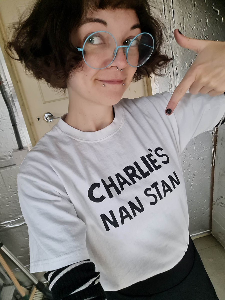 JJdracula's tweet photo. Dick and Dom reuniting with Charley Nunley brings me so much joy. It only felt right to share the shirt I made to see Da Bungalow on tour in London. Nanny Nunley's legacy lives on! (I went by the show's spelling of Charley and it was wrong rip) @charley_nunley @DaBungalowClips https://t.co/742tDiNkED