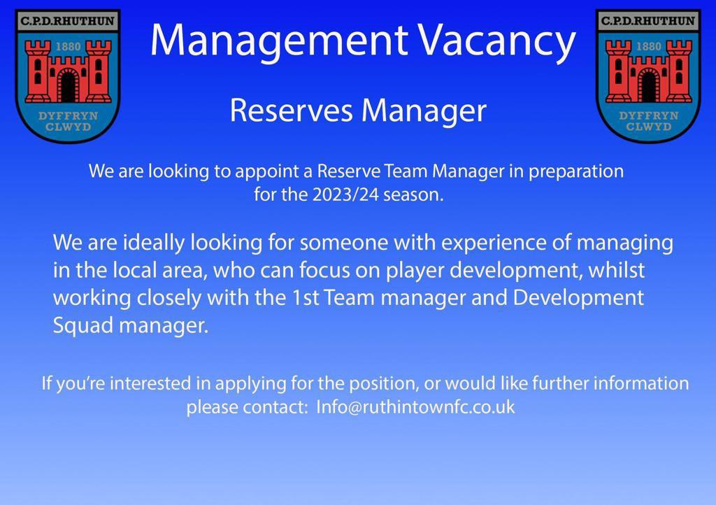Rreserves Manager Vacancy ⚽️