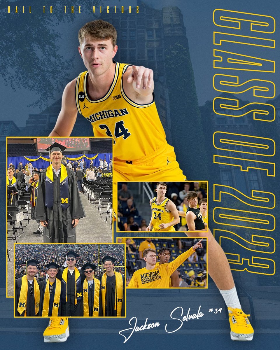 umichbball's tweet photo. Leaders &amp; Best! 〽️🎓
Congrats to the Class of 2023!

Best part, Jackson is coming back for a graduate year!

#GoBlue https://t.co/1D32UooiyO