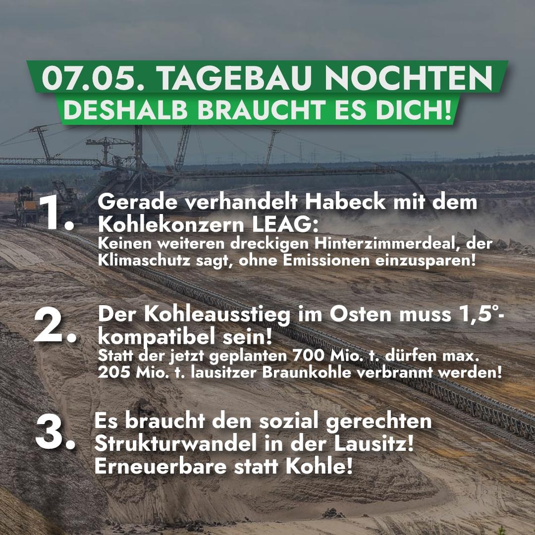 🔥 Wir demonstrieren am 07.05. in der Lausitz! 

⏰ 12:30 am Bahnhof Schleife
🚌 Infos &amp; Anmeldung zur Busanreise:
fffdd.de/kohleausstieg-…

1️⃣ Beschränkung der Restkohlemenge auf 205 Mio. t 
2️⃣ kein dreckiger Deal mit der LEAG
3️⃣ sozial gerechter Strukturwandel

Komm dazu ✊💚