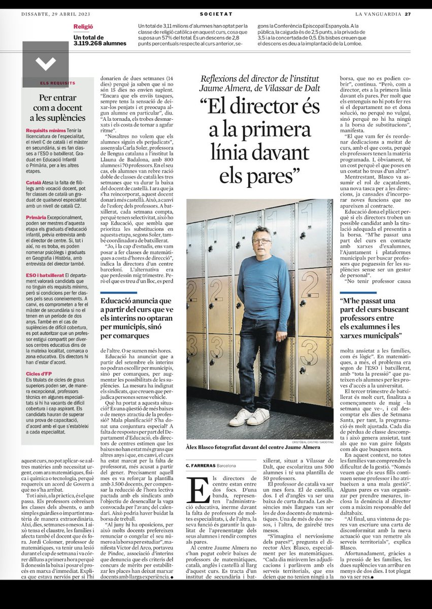 JosepMVilalta's tweet photo. Dèficit de docents. Circumstancial o estructural? Reportatge @cfdeh LV @educaciocat @RosaSensat @FundacioBofill @FMRPc @EnricRocaC @ismaelpalacin @mnadalanm @Merce_G @teresaterradesp @coralregi @PepeMe @eponsf @JaumeFunes @ainatarabini  @RuizIsern https://t.co/96T6eAFJ0e