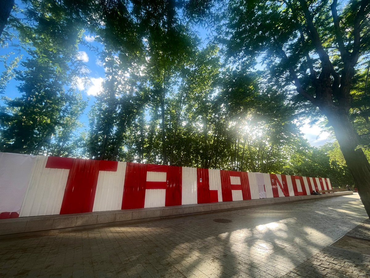 RosaTristan's tweet photo. Arganzuela grita ‘tala no’ de sus árboles. 240 plátanos que Ayuso quiere eliminar tras cambiar un proyecto de metro y ponerlo en #MadridRio. Hoy los vecinos hicieron esta gran obra! #TalaNo! #LaArboledaSeQueda. #Yodefiendoestearbol @AVVerdeImperial https://t.co/bG6qjeIGiJ