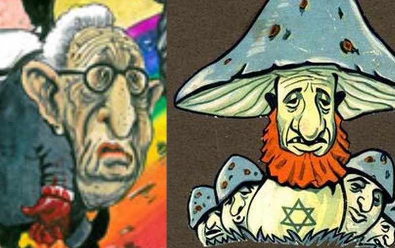 Worth also looking at this article and Rowson’s racialised depiction of Henry Kissinger (contrasted in the attached pic with a famous Nazi depiction of Jews as poisonous mushrooms) camera-uk.org/2013/06/09/gua…