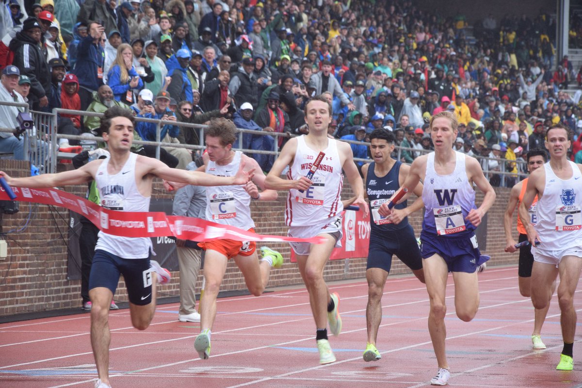 What. A. Finish. Villanova’s Liam Murphy wins a wild sprint finish to give the Wildcats the #PennRelays college men’s 4xMile championship.
