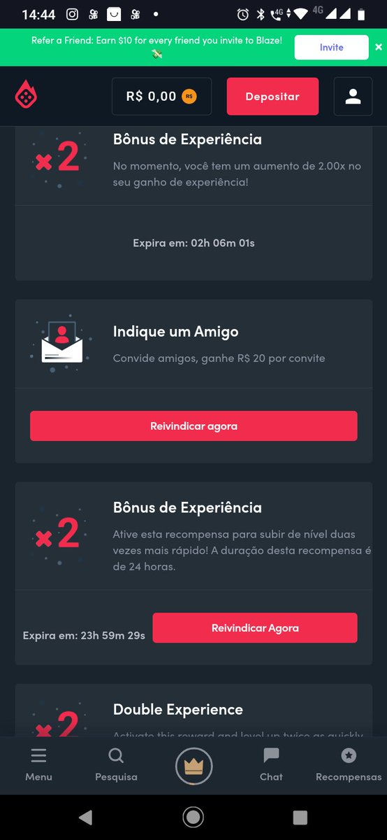 mariane2cos's tweet photo. Choveu de bônus de experiência kkk manda outra coisa aí 3 bônus de experiência kkk @blaze https://t.co/LM6RbLV9eL