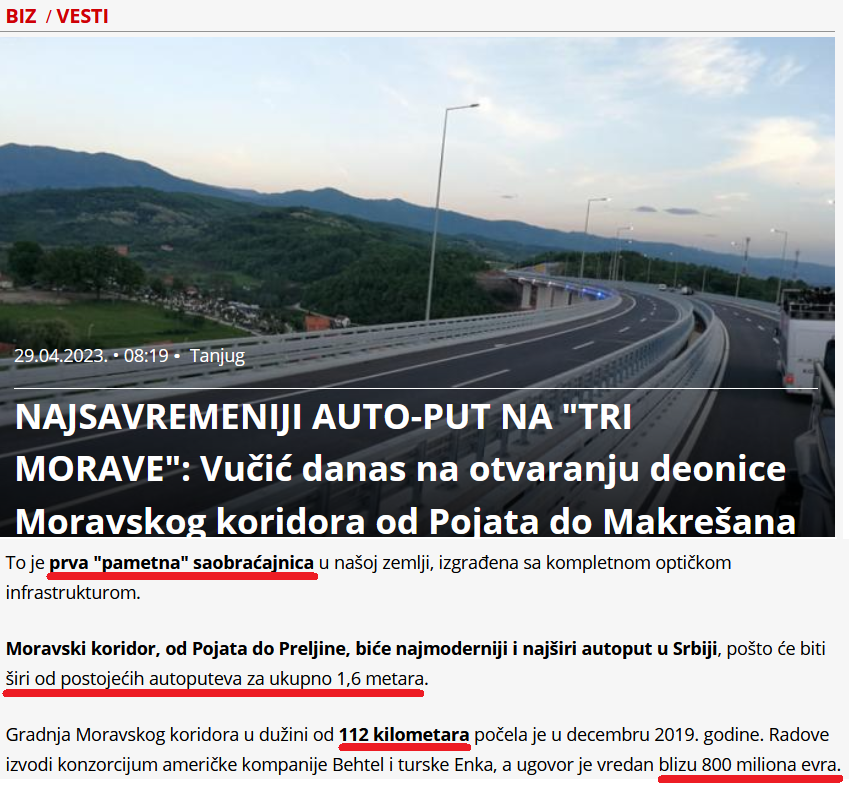 Бехтел и Енка градат автопат и во Србија!

Коридор 8 и 10Д (МКД):      110км  за  1.600.000 евра
Моравски коридор (СРБ):    112км  за    800.000 евра

Тој во Србија е смарт, поширок и 2х поевтин!

Не знам дали има арамилак во србија, ама кај нас тоа се гледа од авион!
🤬🤬🤬