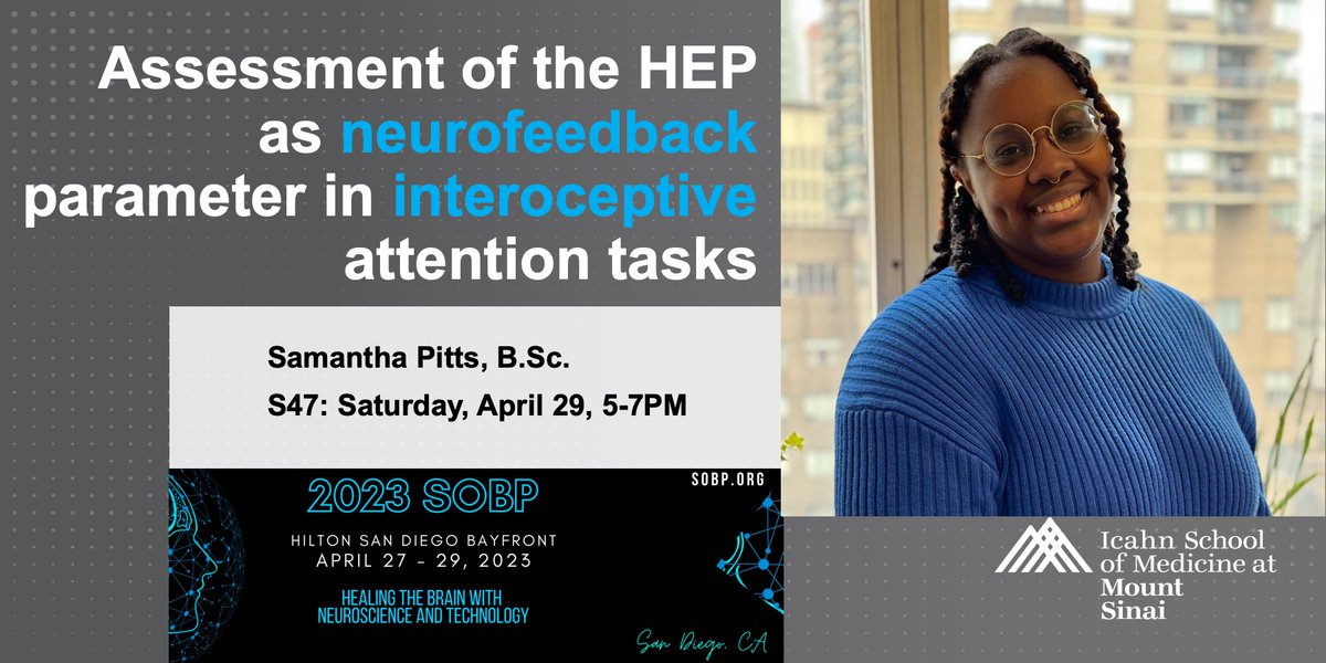 Allison C Waters (@allisoncwaters) on Twitter photo Feeling disembodied? Engineer, Samantha Pitts, examines neural signals that might help you tune-in to your body sensations. <a href="/sam_bme/">Samantha Pitts, B.S.</a>: 5 PM today <a href="/SOBP/">Society of Biological Psychiatry</a> San Diego.
#interoception #neurofeedback #womenintech #MOUNTSINAI #friedmanbraininstitute #SOBP23 Feeling disembodied? Engineer, Samantha Pitts, examines neural signals that might help you tune-in to your body sensations. <a href="/sam_bme/">Samantha Pitts, B.S.</a>: 5 PM today <a href="/SOBP/">Society of Biological Psychiatry</a> San Diego.
#interoception #neurofeedback #womenintech #MOUNTSINAI #friedmanbraininstitute #SOBP23