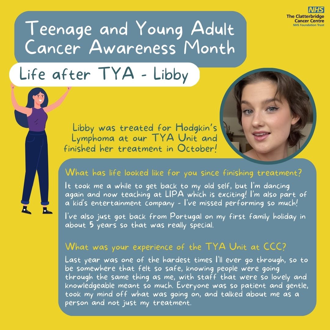 As #TeenageAndYoungAdultCancerAwarenessMonth draws to a close, we caught up with Libby who was treated for Hodgkin's Lymphoma at our Teenage & Young Adult Unit at CCC-L. She spoke with us about her time there & what she's been getting up to since finishing treatment last October.