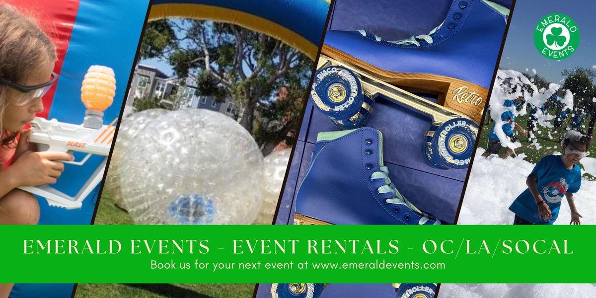 Emerald Events has BRAND NEW attractions for your next event! Try our new Mobile #RollerSkatingRink, #GelBlasters, #FoamParties, #bubblerollers &amp; more! Visit emeraldevents.com or Call Us 714-508-3690. #emeraldevents #OC #OrangeCounty #LosAngeles #eventrentals #partyrentals