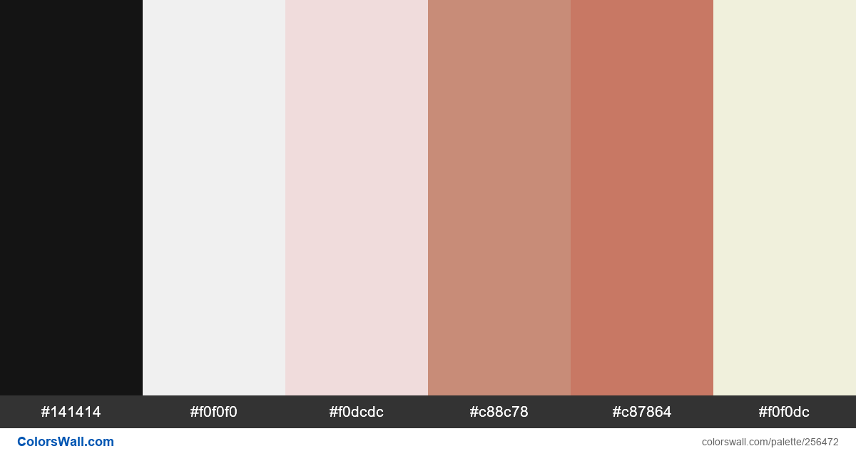 colorswall's tweet image. Interior design home decor property ux #141414, #f0f0f0, #f0dcdc, #c88c78, #c87864, #f0f0dc #colors #palette colorswall.com/palette/256472