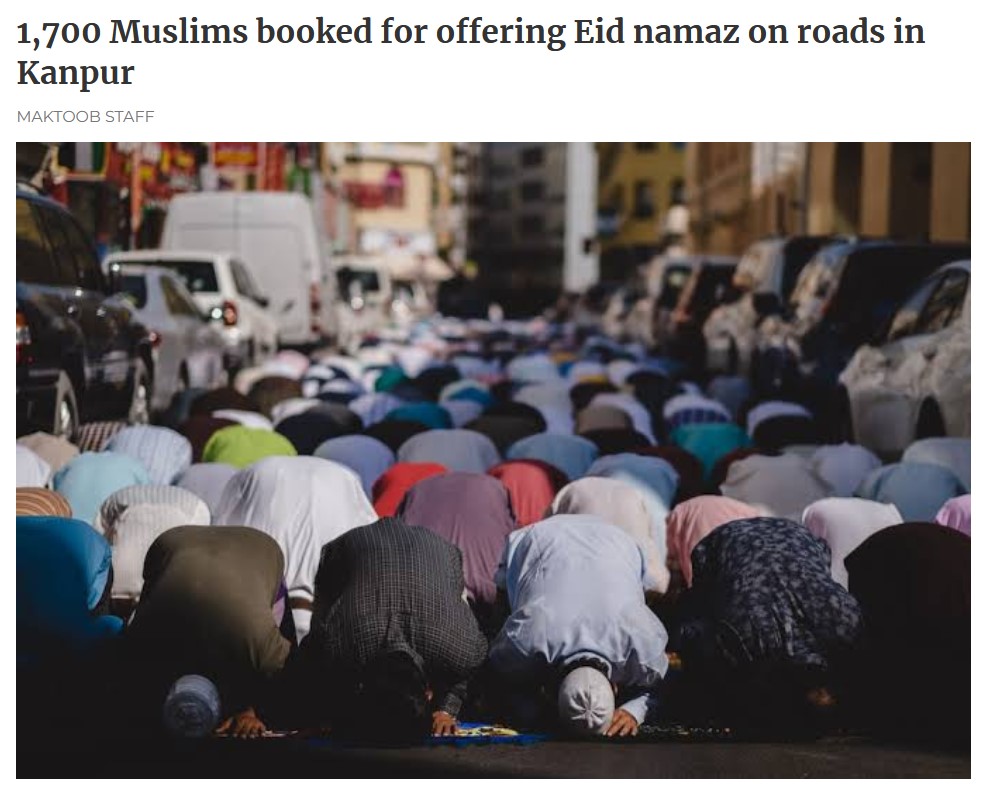 justiceforallcn's tweet photo. In India, the #BJP gov't in #UttarPradesh continues to maintain double standards regarding religious festivals. While radical Hindutva mobs are free to take religious processions on streets armed with swords and incendiary hate slogans, Muslims are being arrested for peacefully offering Eid prayers on the streets.
