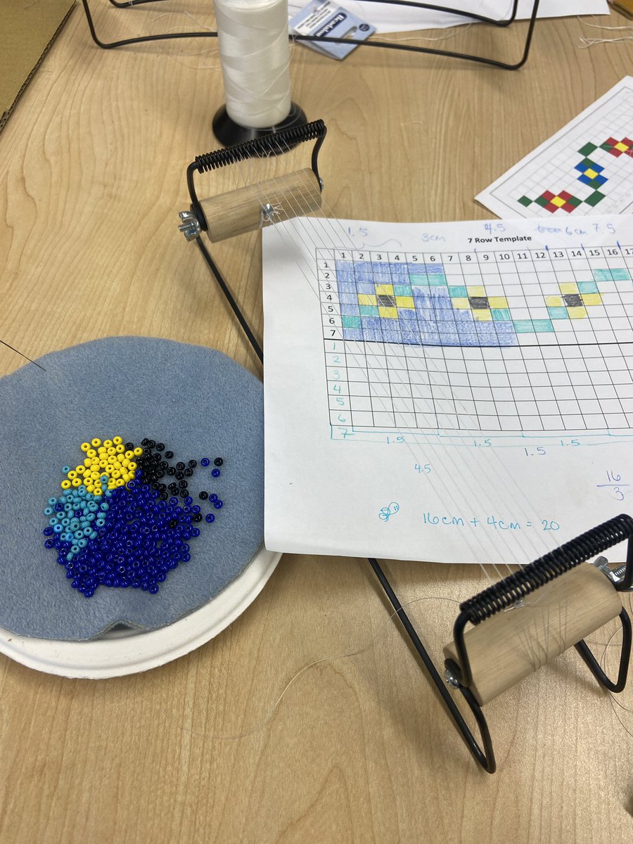 PavWander's tweet image. Today at the Indigenous Math Conference at @LakeheadOrillia we learned how to loom these beautiful bracelets. 

Working with community partners to tie in cultural practices with intermediate &amp;amp; senior coding &amp;amp; proportional reasoning was a beautiful connection.

#IKMath2023 💙🖤💛