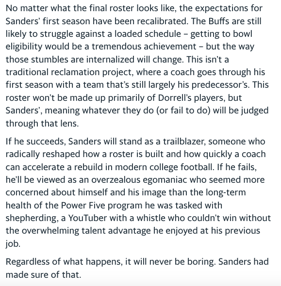I think this past week presented the first tangible signs that the Deion Sanders experiment at Colorado might not work out. I tried putting all of those thoughts on his attempted program rebuild here 

colorado.rivals.com/news/deion-san…