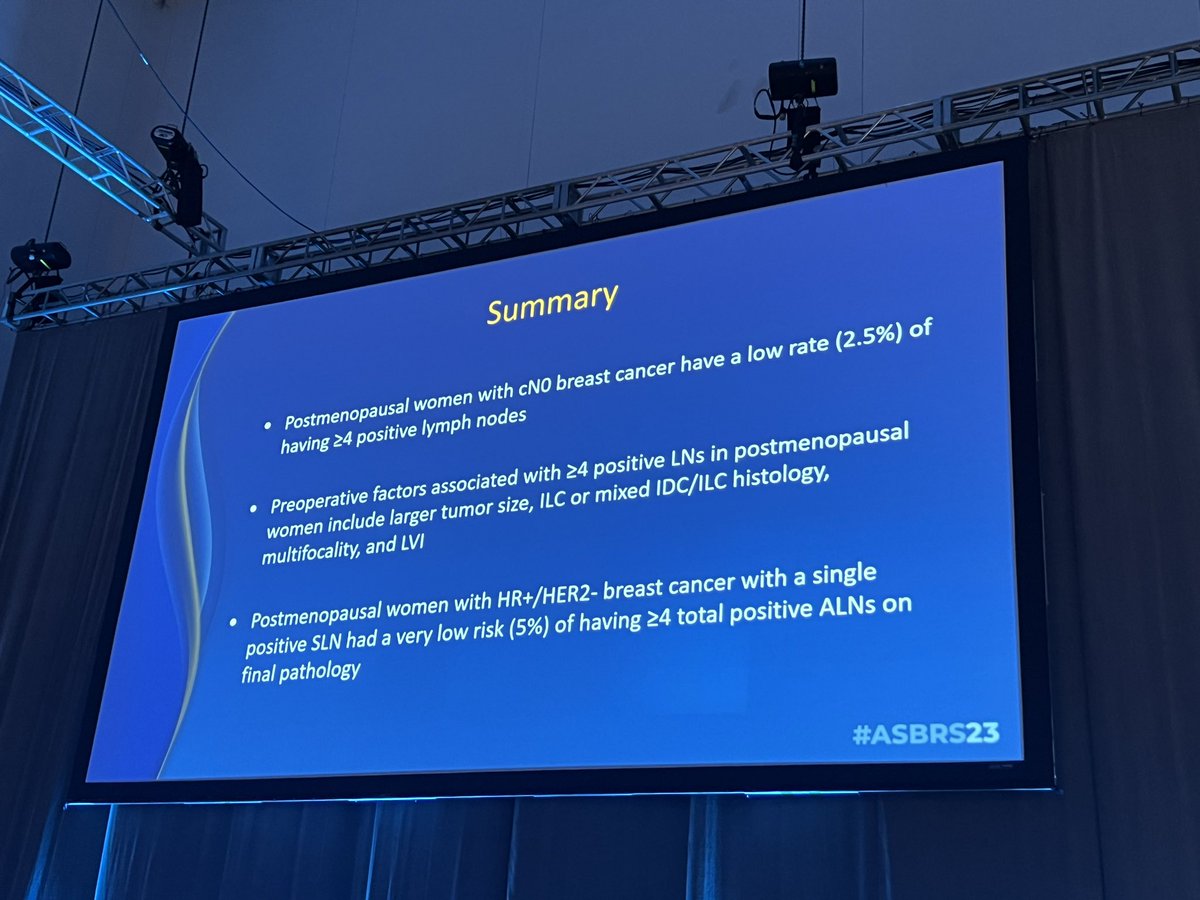 .<a href="/ClaraRFarley1/">Clara R. Farley</a> beautifully presents <a href="/MDAndersonNews/">MD Anderson Cancer Center</a> study on factors predicting 4 or more positive nodes in cN0 HR+/Her2- breast cancer.  Important data as we try to better predict nodal burden which can impact systemic therapy decisions #ASBrS23 <a href="/ASBrS/">ASBrS</a>