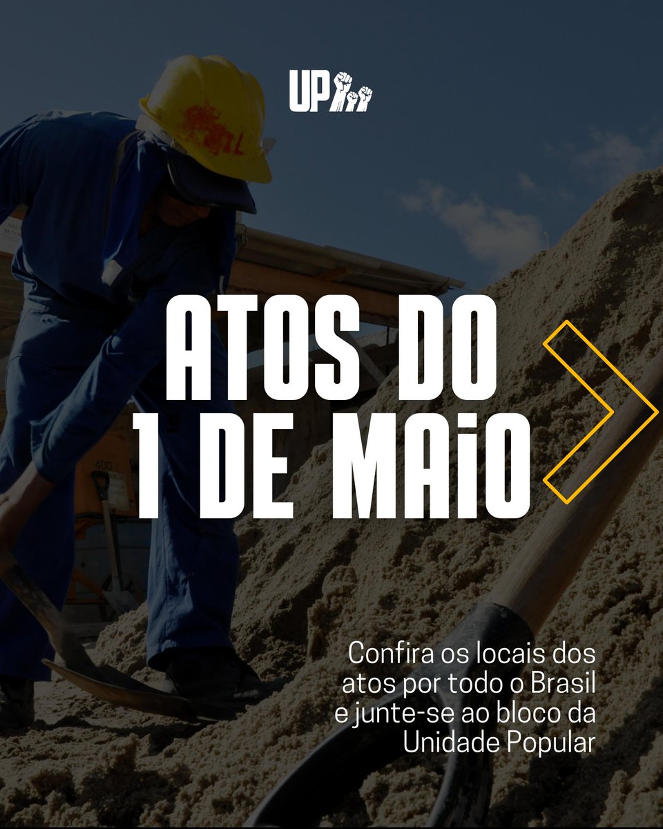 UP80BR's tweet photo. ATOS PELO BRASIL NO 1° DE MAIO

Na próxima segunda (01), dia internacional do trabalhador, a UP se somará nas ruas pautando a prisão de Bolsonaro e seus cúmplices fascistas, a revogação da reforma trabalhista e da previdência e aumento geral dos salários.

Confira as cidades! 👇🏿 https://t.co/zgrOSLBpiP