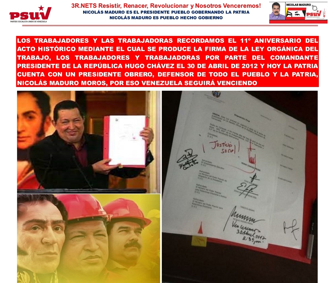 Hace 11 años el Comandante Hugo Chávez firmó la Ley Orgánica del Trabajo, los trabajadores y trabajadoras bit.ly/3AF8l3S
#ALBAUniónDeportiva