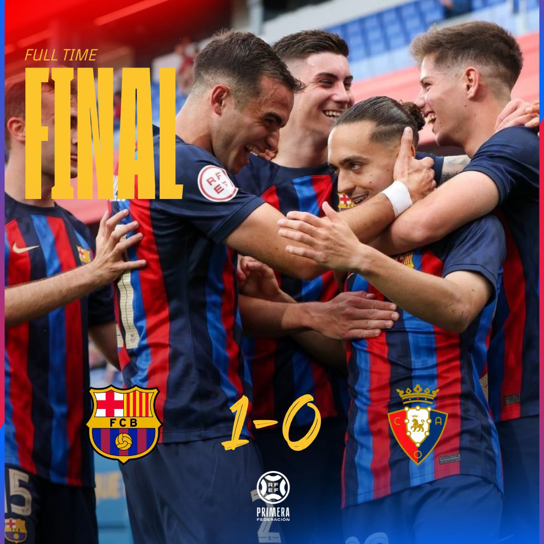 FCBarcelonaB's tweet photo. โ๏ธ๐
๐๐๐๐๐๐๐
๐ J34 - @Primera_RFEF
๐ช ๐๐๐ซ๐ฬง๐ ๐๐ญ๐ฅ๐ฬ๐ญ๐ข๐ ๐ Osasuna Promesas (1-0)
โฝ๏ธ Luismi Cruz (53โ)
๐ ๐๐๐๐๐๐๐๐๐๐๐! Sumem 3๏ธโฃ punts importants per situar-nos 3rs classificats, en zona de Play-off dโascens!
#ForรงaBarรงa ๐โค๏ธ https://t.co/DBkFw2OI0g