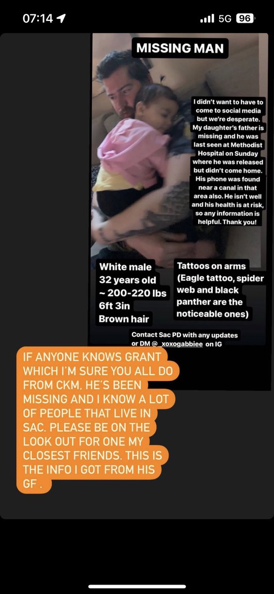 stefung16's tweet photo. If anyone in sac has seen Grant, please let her know! This was taken from another friend’s profile…I went to HS with Grant and he is a wonderful human. https://t.co/VPl8sFOR1l