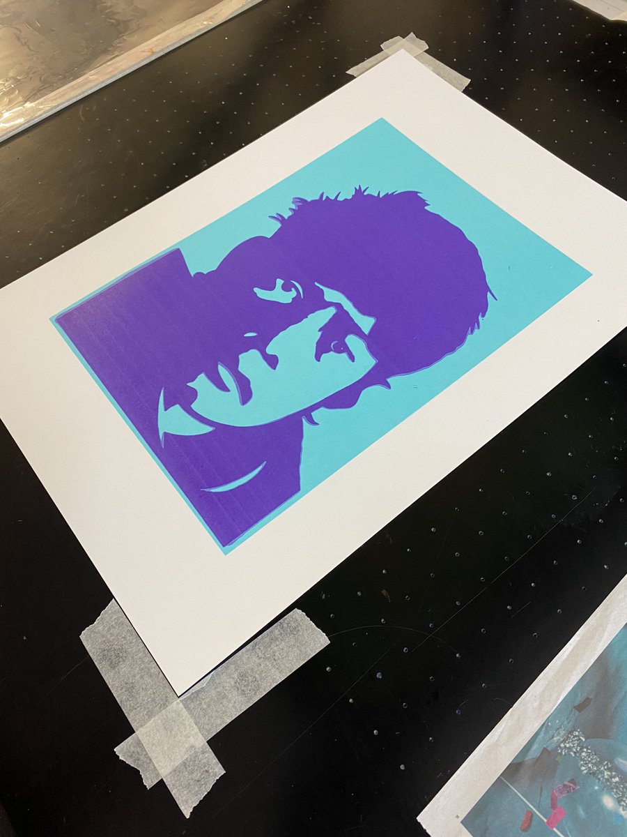 KarolineRerrie's tweet photo. Very busy #screenprint workshop today! We coated screens with photo emulsion, exposed a range of different images onto them, set up to print, registered the different layers &amp; printed one, two &amp; three colour prints. There was barely enough time left to clean up! https://t.co/il8YlKNC8L