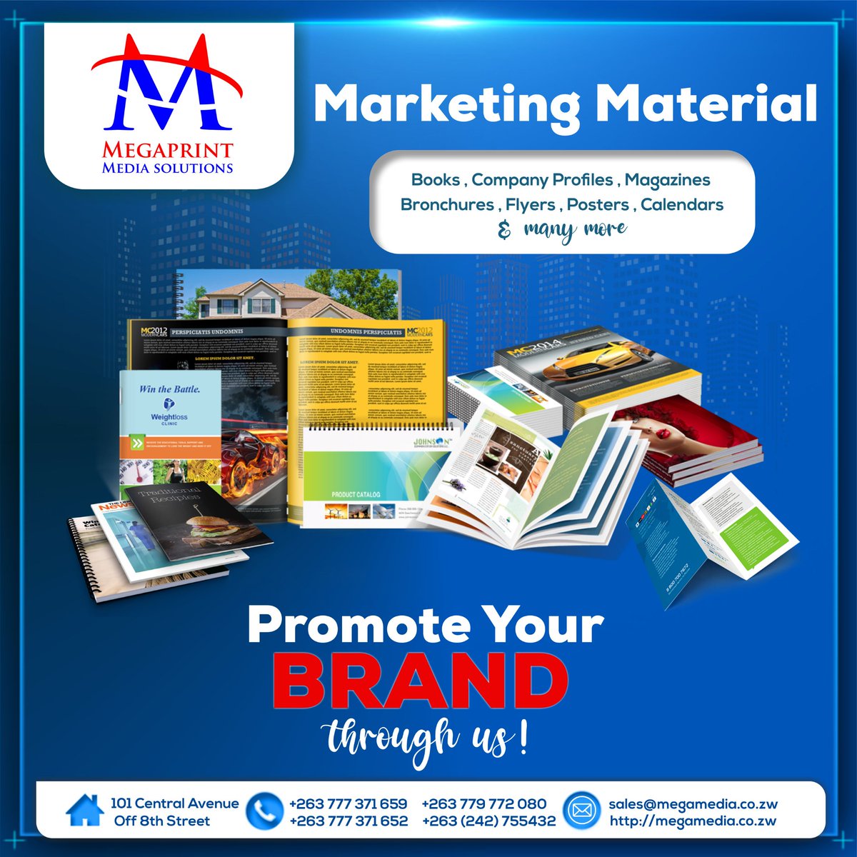 MegaprintMedia's tweet photo. PROMOTE YOUR BRAND with us

Order Your Personalised, Commercial Material Now! We have a wide range of custom-made corporate gifts and corporate wear.

Contact us on:

📞+263779772080
     +263777371659
     +263777371652
     +263(242)755432
📨 sales@megamedia.co.zw https://t.co/ct3DTSPYjo