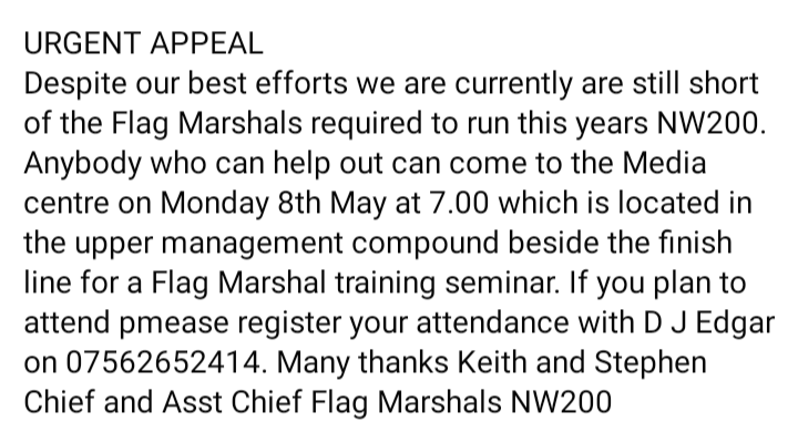 StephenOWC33's tweet photo. ***URGENT APPEAL*** Please read and share
#NorthernIreland #RoadRacing #Nw200 #Cookstown100 #BSB #MotoGP #Wsbk #OrangeArmy #FlagMarshall https://t.co/lAJT07Ybno