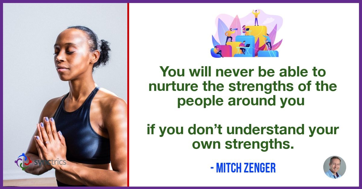 Why are so many people unaware of their own strengths??
We need more transparent People Analytics to help everyone work better together in teams!
<a href="/mitchzenger/">Mitch Zenger</a> <a href="/synctrics/">Synctrics - Optimizing Team Success</a> go.synctrics.com/synctrics
 #Inspiration #Metaverse #Goals #StartUps #HR #Synctrics #Jobs #Teamwork #Community