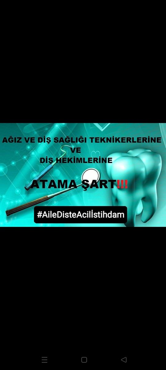 Sedeftakn6's tweet photo. Eskişehir,Karabük ve Kırşehir de pilot uygulamasına başlanılan aile diş hekimliği  bir an önce yaygınlaşmalı ve bu uygulama kapsamında ağız ve diş sağlığı teknikerleri ve diş hekimlerinin atamaları arttırılmalıdır.
@drfahrettinkoca
 
@RTErdogan

#AileDisteAcilİstihdam https://t.co/QxyTCtBnOI