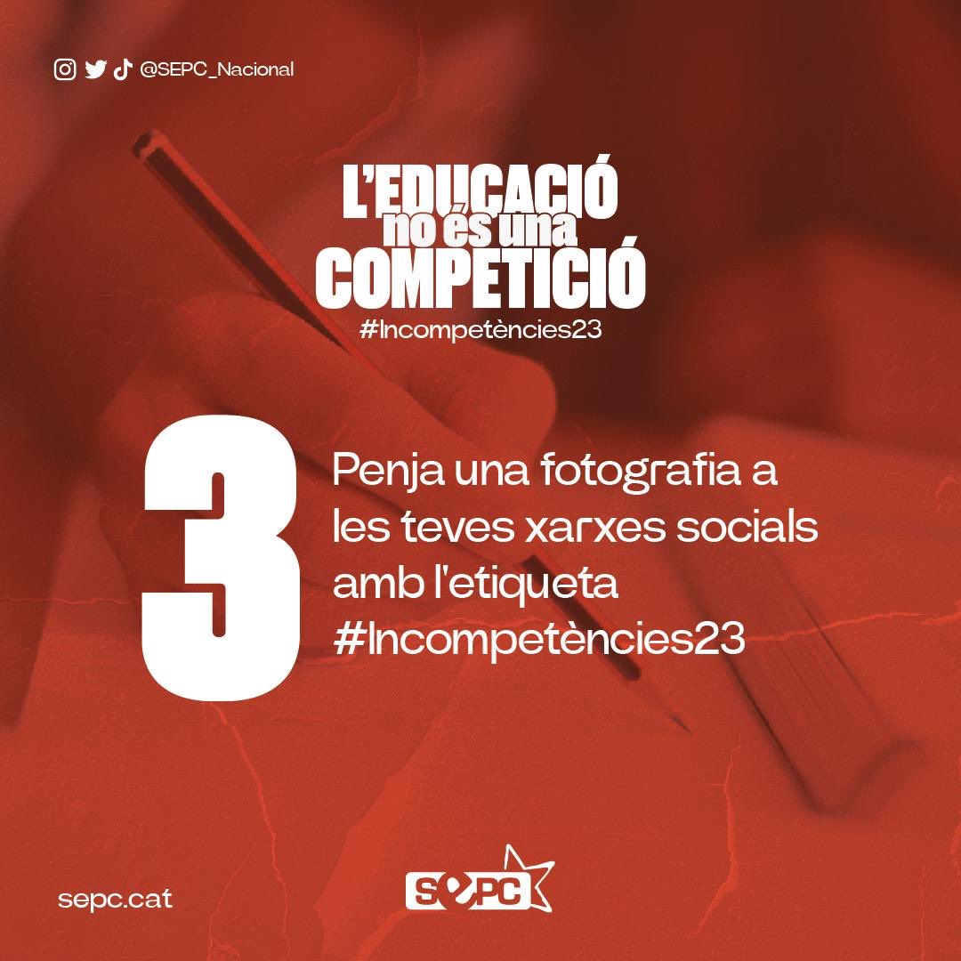🔴#Incompetències23 || El pròxim 3 i 4 de maig es tornen a celebrar les Competències Bàsiques a Catalunya.

Qui hi ha darrere de les proves i per què el SEPC fem boicot❓

T'ho expliquem👇🏼
