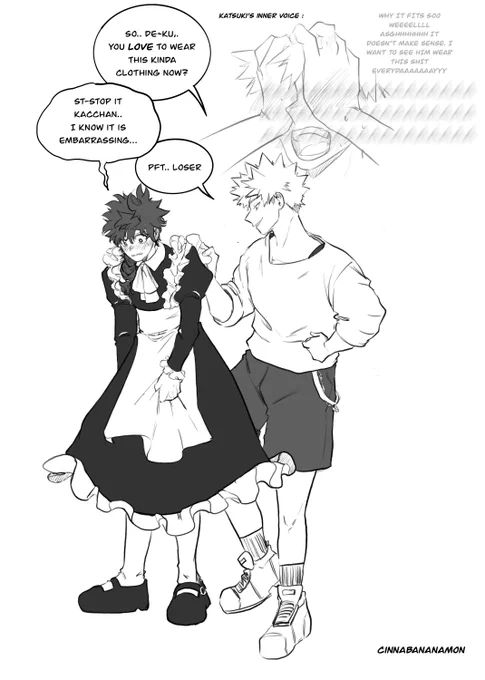 Inspired from qilah's super cute drawing!!!
Izuku works in a maid cafe and Katsuki is liking it too much (he just doesn't show it fufufufu) 