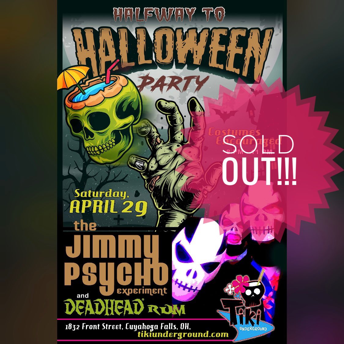 SOLD OUT!! Tickets are sold out for tonight’s Halfway to Halloween event from 8-10PM, and anyone who bought a ticket will have access to reserved table seats.TU will have the usual open seating at the bar all night, and we’ll have a waitlist to return after 10PM for table seating