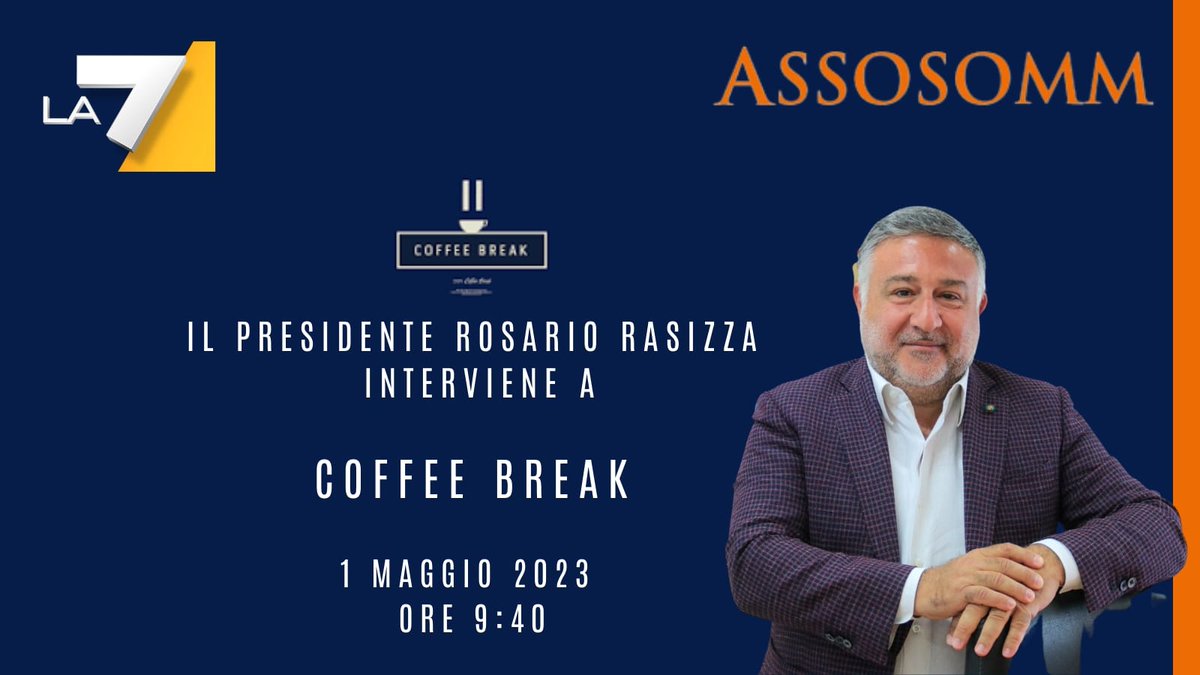 #1maggio: il Presidente <a href="/rasizza/">Rosario Rasizza</a> interverrà a <a href="/CoffeeBreakLa7/">Coffee Break</a>. Con <a href="/andrea_pancani/">Andrea Pancani</a>, si parlerà di #lavoro, #mismatch e #mercato. Appuntamento, in diretta, dalle ore 9:40 circa.