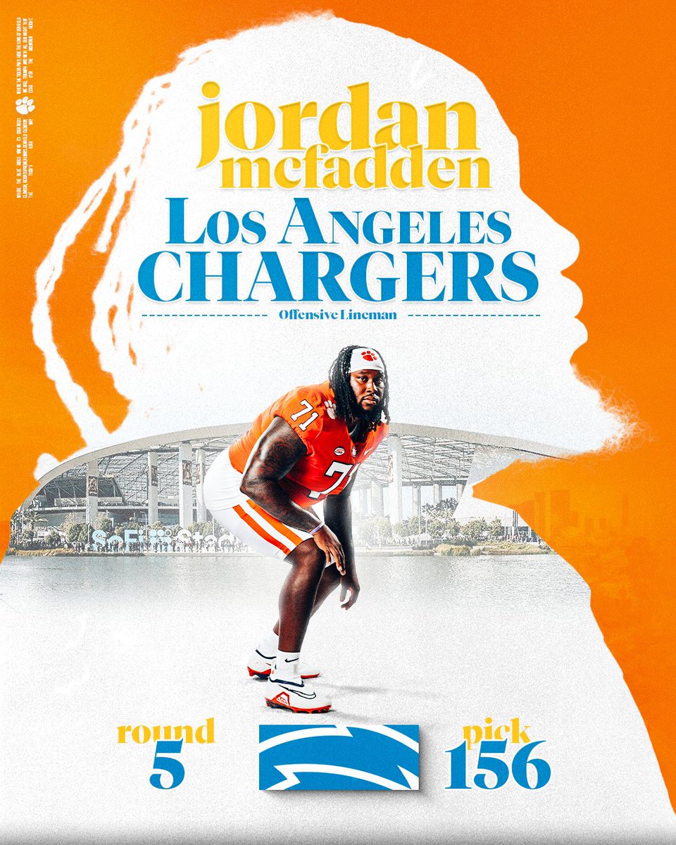 ClemsonFB's tweet photo. The top offensive lineman in the ACC in 2022 as selected by the conference’s coaches is now a Los Angeles Charger.

@Jmac_2332 x @chargers https://t.co/aj6iqsmOvS