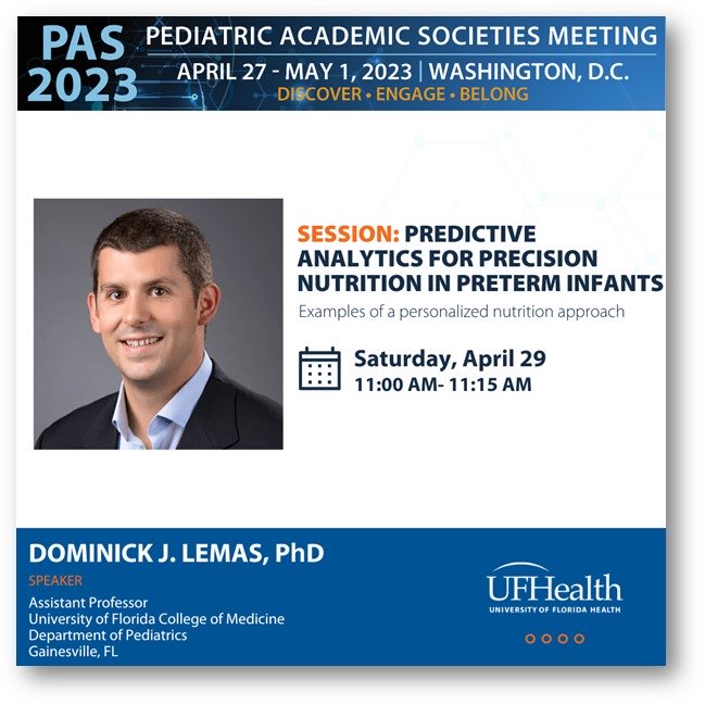 LemasLab's tweet photo. Thanks to #PAS2023 for the invitation to present my work and for putting on a great session! ⁦@UFHealth⁩ #UFPediatrics ⁦@dominicklemas⁩ https://t.co/cOqQVGjVRl