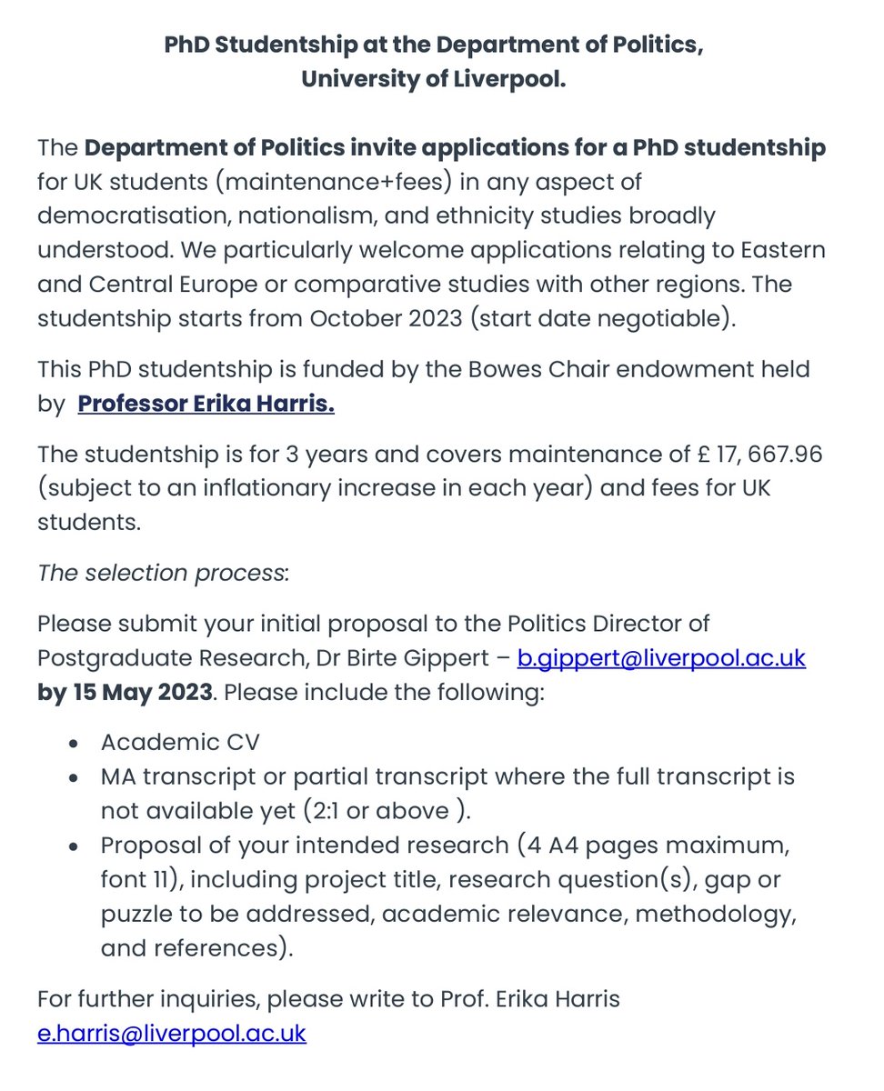 Mate Subašić (@matesuba) on Twitter photo A fully funded #PhD position <a href="/LivUniPol/">Liv Uni Politics</a> (for UK students). The deadline is very soon (15/5), and the research should link to Eastern and Central Europe! More info ⏬️⏬️⏬️ A fully funded #PhD position <a href="/LivUniPol/">Liv Uni Politics</a> (for UK students). The deadline is very soon (15/5), and the research should link to Eastern and Central Europe! More info ⏬️⏬️⏬️