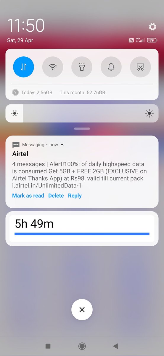 mrigankratan's tweet photo. dear @airtelindia I am paying for 3Gb/day so how it became 100% in 2.55Gb it means I am not getting full 3Gb and this is happening to me often. https://t.co/6DhXFsBHeF