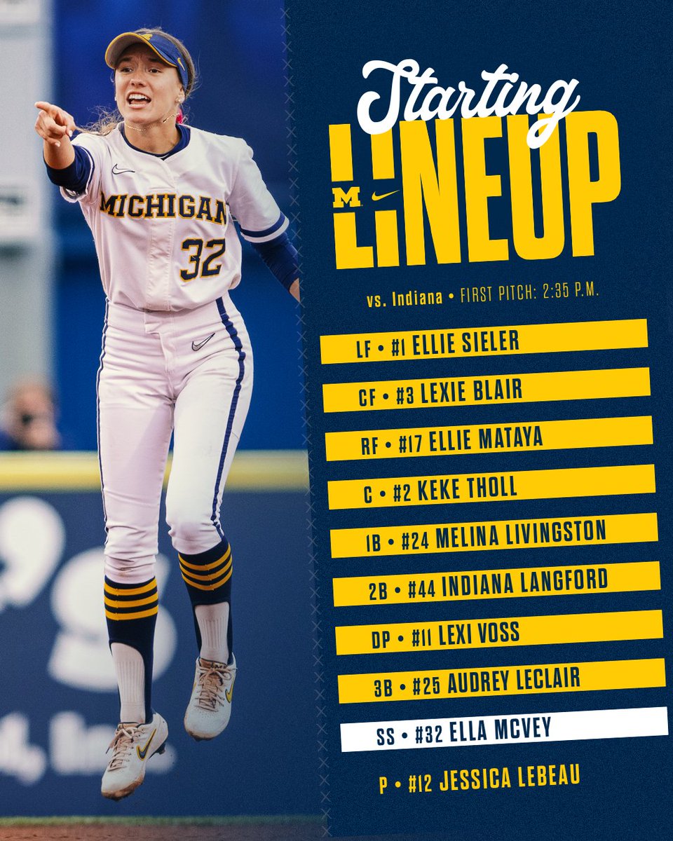 umichsoftball's tweet photo. #GAME44 Starting Lineup.
WATCH » https://t.co/nbpxTH0X6x
STATS » https://t.co/XGQXuXchof https://t.co/jdVPI5Kg0P