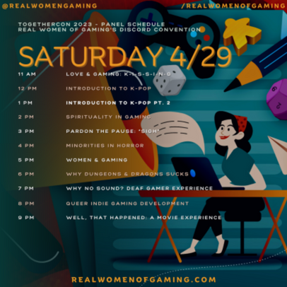 RealWomenGaming's tweet photo. TogetherCon 2023 Saturday Panels:
3pm EST: Pardon the Pause *sigh*
https://t.co/aWUzl9r9z3
#TogetherCon #RWOG #RealWomenOfGaming #discord #convention #discordconvention #panel https://t.co/0umjwyaGGV