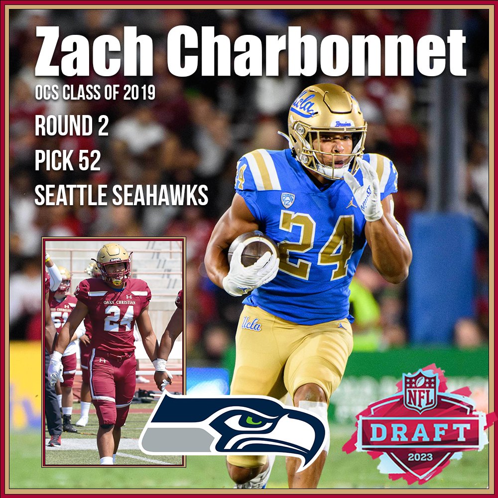 OaksChrstnLions's tweet photo. A HUGE CONGRATS to @zachcharbon, who was drafted by the @seahawks in the #NFLDraft23 yesterday! He joins Colby Parkinson as the second OCS Alum to play for Seattle! 

#LionPride #OneOaksChristian #OnceALion https://t.co/pTywIHNSQR