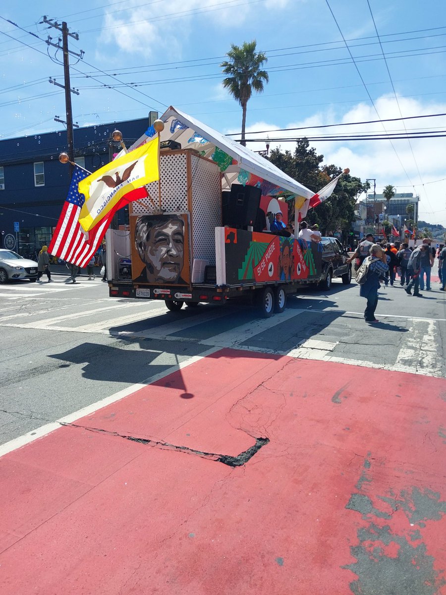SFPD's tweet photo. Beautiful weather for today’s Cesar Chavez parade and festival! Our members were proud to join the festivities and march in the parade. Visit us at our Recruitment Booth today! https://t.co/E4dZhtyVW6