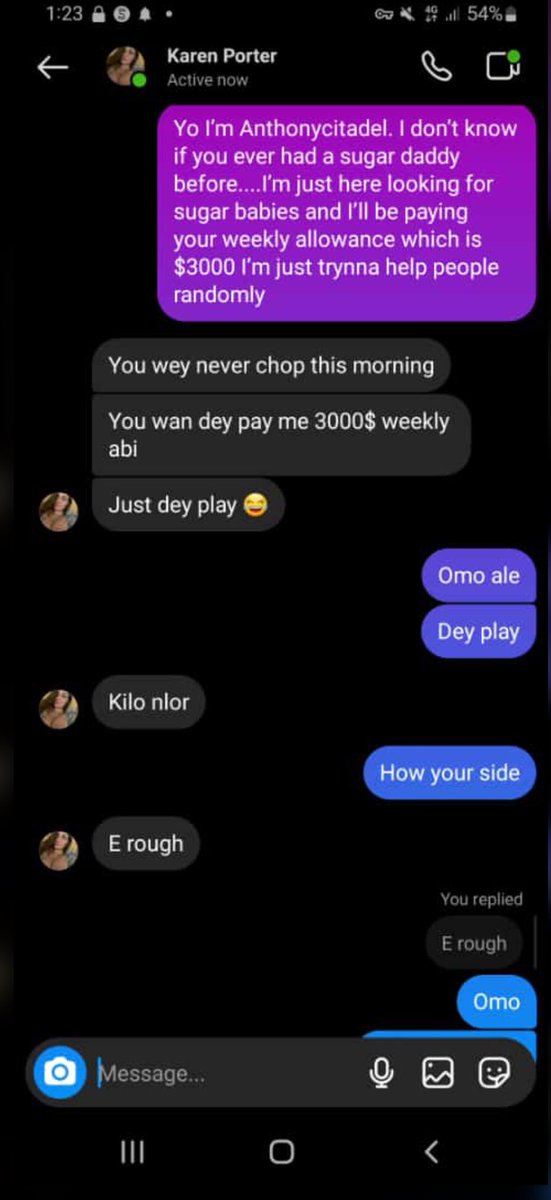 Symple_Sally's tweet photo. E be like say this Yahoo ono be my calling

Imagine person wet never chop wan dey pay me $3000 weekly 😭😭😭 https://t.co/hT3c5xENib
