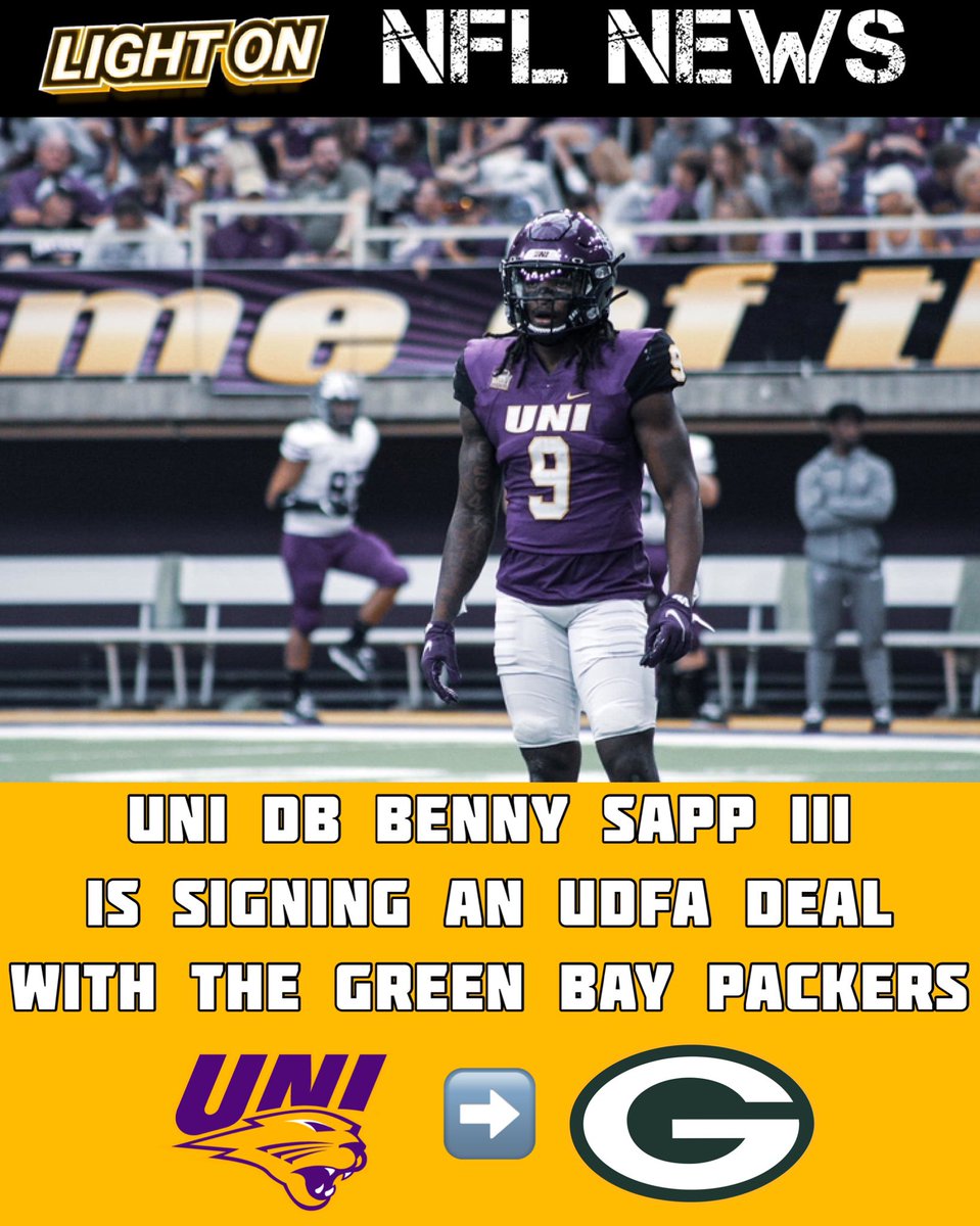 LIGHT ON COLLEGE SPORTS (@lightonsports) on Twitter photo UNI DB Benny Sapp III is signing an UDFA deal with the Green Bay Packers, per <a href="/AaronWilson_NFL/">Aaron Wilson</a> . <a href="/BennySappIII/">Benny Sapp III</a> UNI DB Benny Sapp III is signing an UDFA deal with the Green Bay Packers, per <a href="/AaronWilson_NFL/">Aaron Wilson</a> . <a href="/BennySappIII/">Benny Sapp III</a>