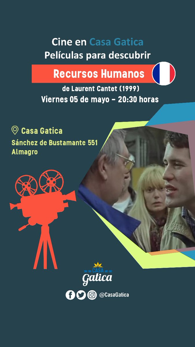 CasaGatica's tweet photo. 📽️PELÍCULAS PARA DESCUBRIR🎞️
🗓 VIERNES 05 DE MAYO | 20:30 horas
🎊 _CINE DEBATE EN #casagatica _🎉
🎬 En esta ocasión vamos a proyectar RECURSOS HUMANOS (Laurent Cantet, 1999) 🇫🇷
🍕🍻 Vení a comer cosas ricas y a tomar unas bebidas espirituosas.
😏¡Te esperamos!❤️🔥✌️ https://t.co/ZuQY4yMrx4