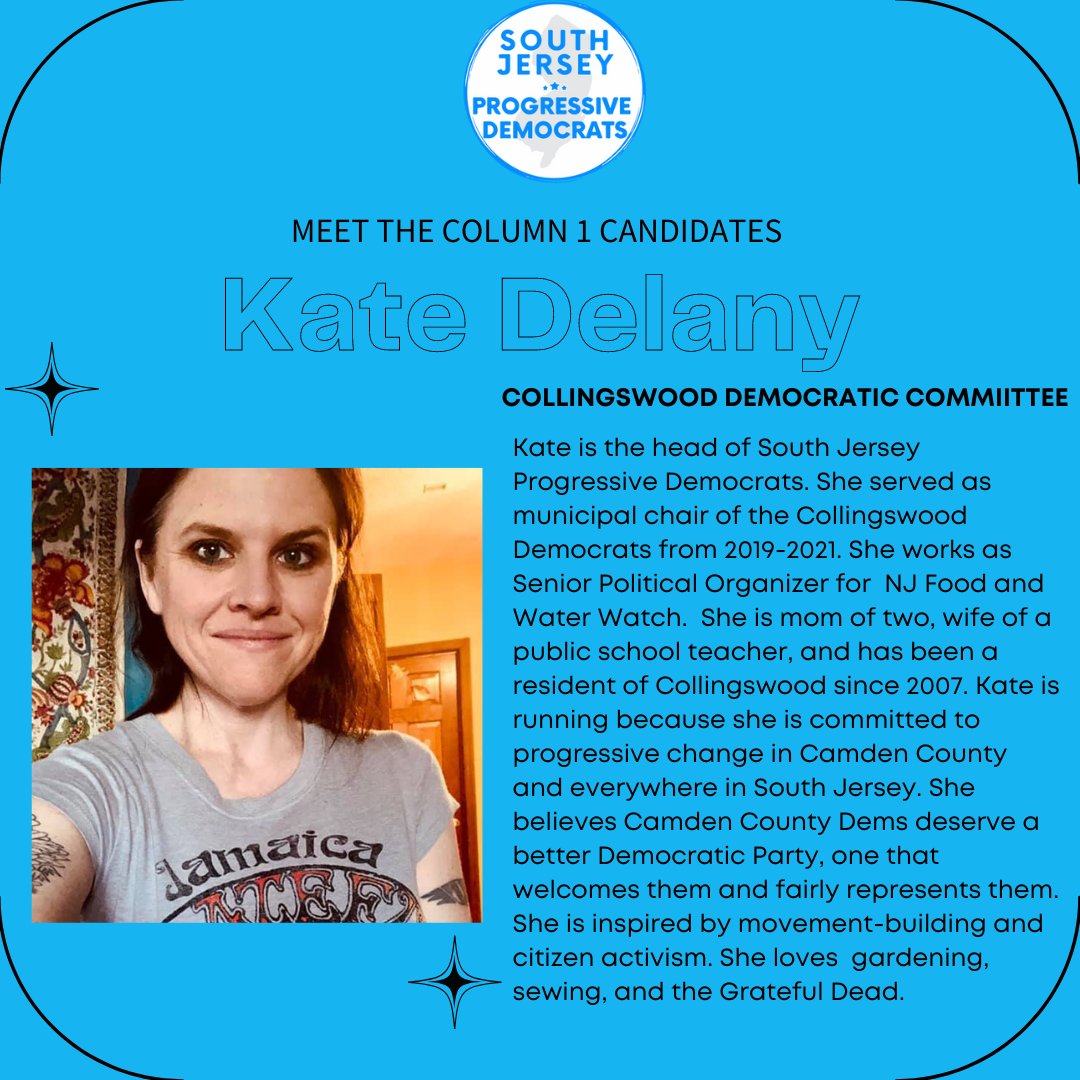 JerseyDemocrats's tweet photo. Meet Kate, former Collingswood Democrats Municipal Chair, running with fellow members of @CollsDems  in Column 1. Vote Column 1 by June 6! #VoteProgressive #VoteColumn1 #buildabetterparty https://t.co/WbeUUR6zWc