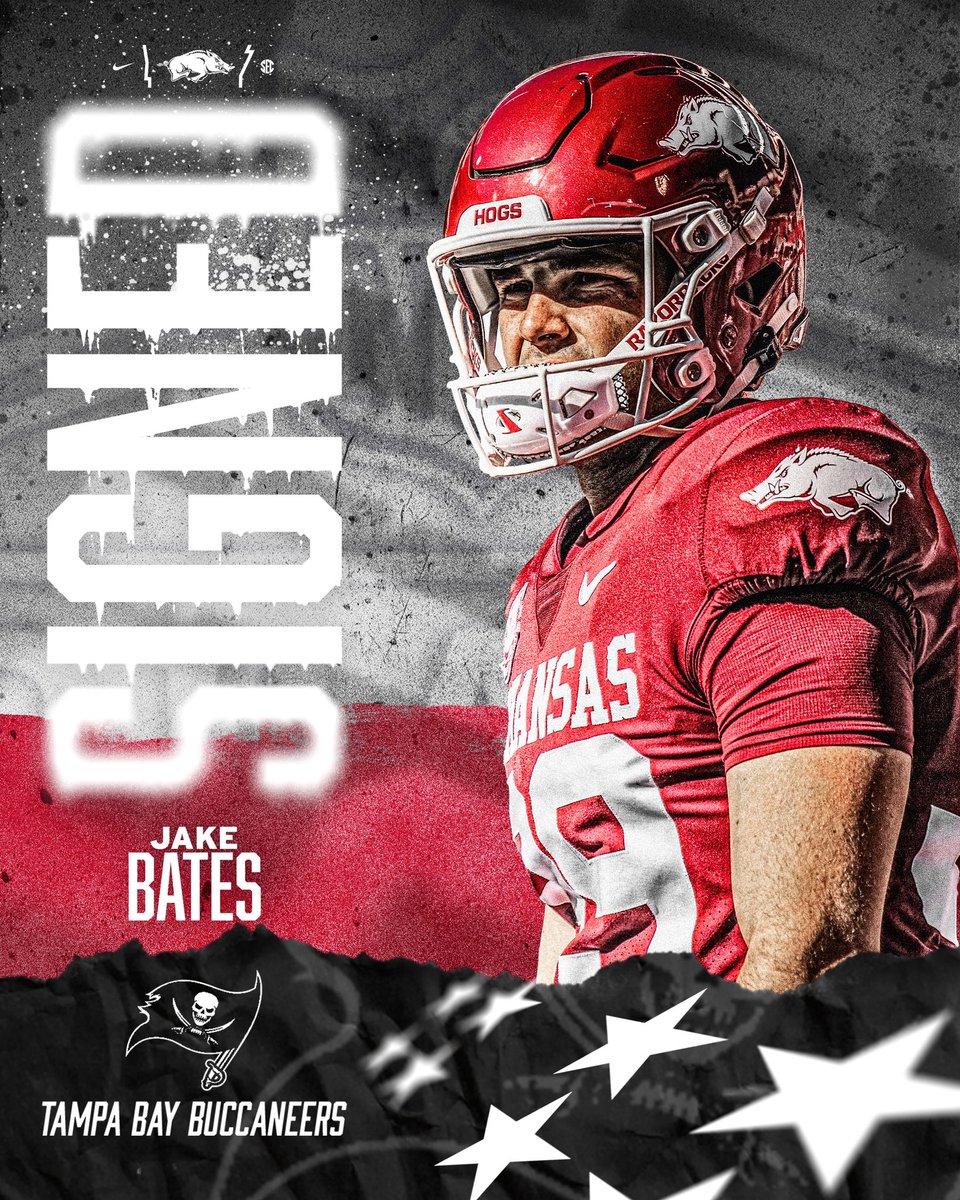Arkansas Razorback Football (@razorbackfb) on Twitter photo Exciting opportunity ahead for <a href="/jakebates30/">Jake Bates</a> with the <a href="/Buccaneers/">Tampa Bay Buccaneers</a>!
Congrats, Jake! #ProHogs ๐ Exciting opportunity ahead for <a href="/jakebates30/">Jake Bates</a> with the <a href="/Buccaneers/">Tampa Bay Buccaneers</a>!
Congrats, Jake! #ProHogs ๐