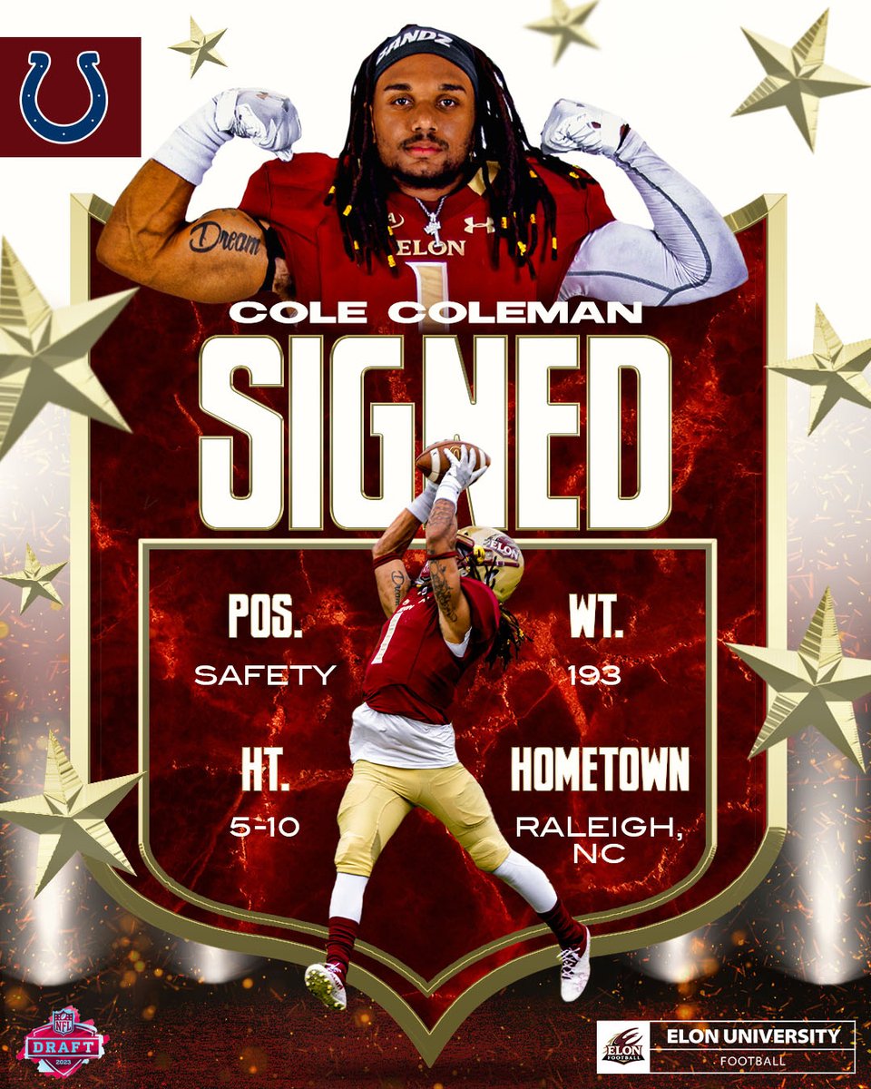 ElonFootball's tweet photo. .@TeamColeBlooded is headed to the @Colts! Congrats Cole! This is only the beginning. 

#AED | #NFLReady | #ElonInThePros | #NFLDraft https://t.co/bX5k5hYXc3