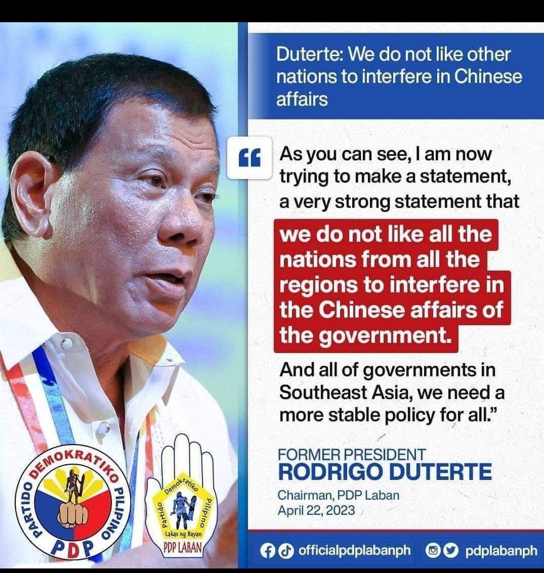 Todo tanggol kami sayo  pag sinasabi ng mga yellow na PROVINCE OF CHINA na ang Pilipinas, eh totoo pala kung ibabase sa statement mo ngaun.Enjoy Ur retirement Digong hindi na ikaw ang Presidente.