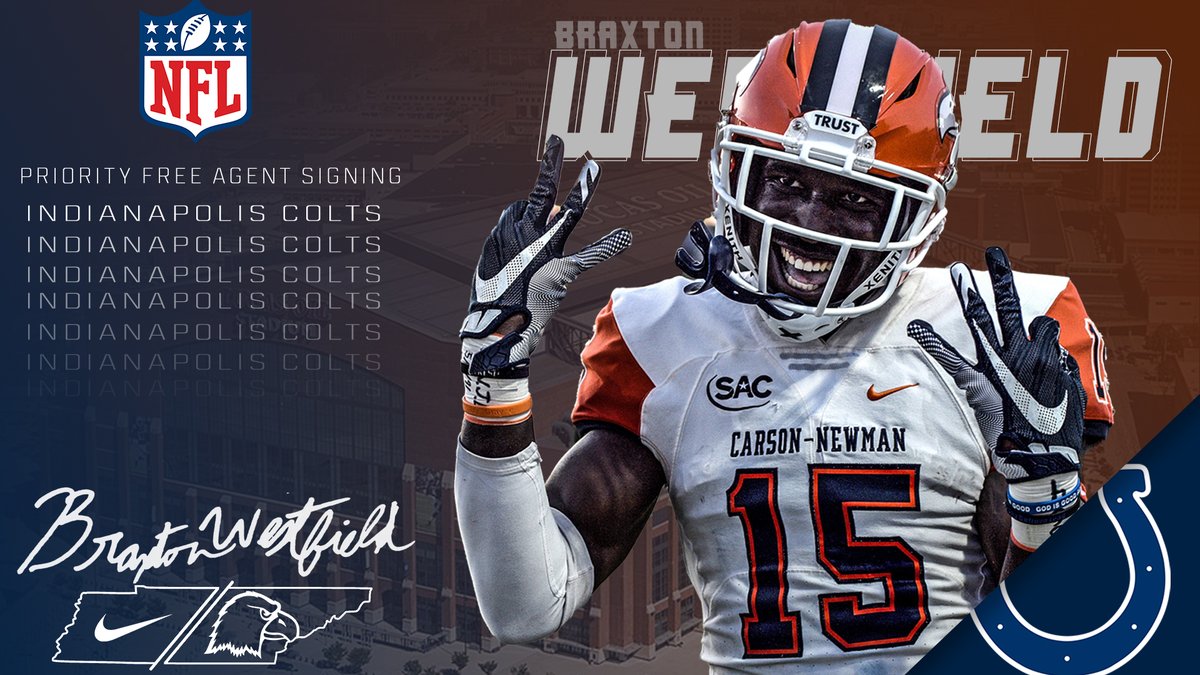 Carson-Newman Athletics (@cn_eagles) on Twitter photo 🚨 SIGNED 🚨
<a href="/westfieldb15/">Braxton Westfield</a> is officially with the <a href="/Colts/">Indianapolis Colts</a>
He signs a priority free agent contract to become <a href="/cnfootball/">Carson-Newman Football</a>'s 44th NFL player
📋 bit.ly/427twHI
<a href="/cnfootball/">Carson-Newman Football</a> x #TalonsUp 🚨 SIGNED 🚨
<a href="/westfieldb15/">Braxton Westfield</a> is officially with the <a href="/Colts/">Indianapolis Colts</a>
He signs a priority free agent contract to become <a href="/cnfootball/">Carson-Newman Football</a>'s 44th NFL player
📋 bit.ly/427twHI
<a href="/cnfootball/">Carson-Newman Football</a> x #TalonsUp