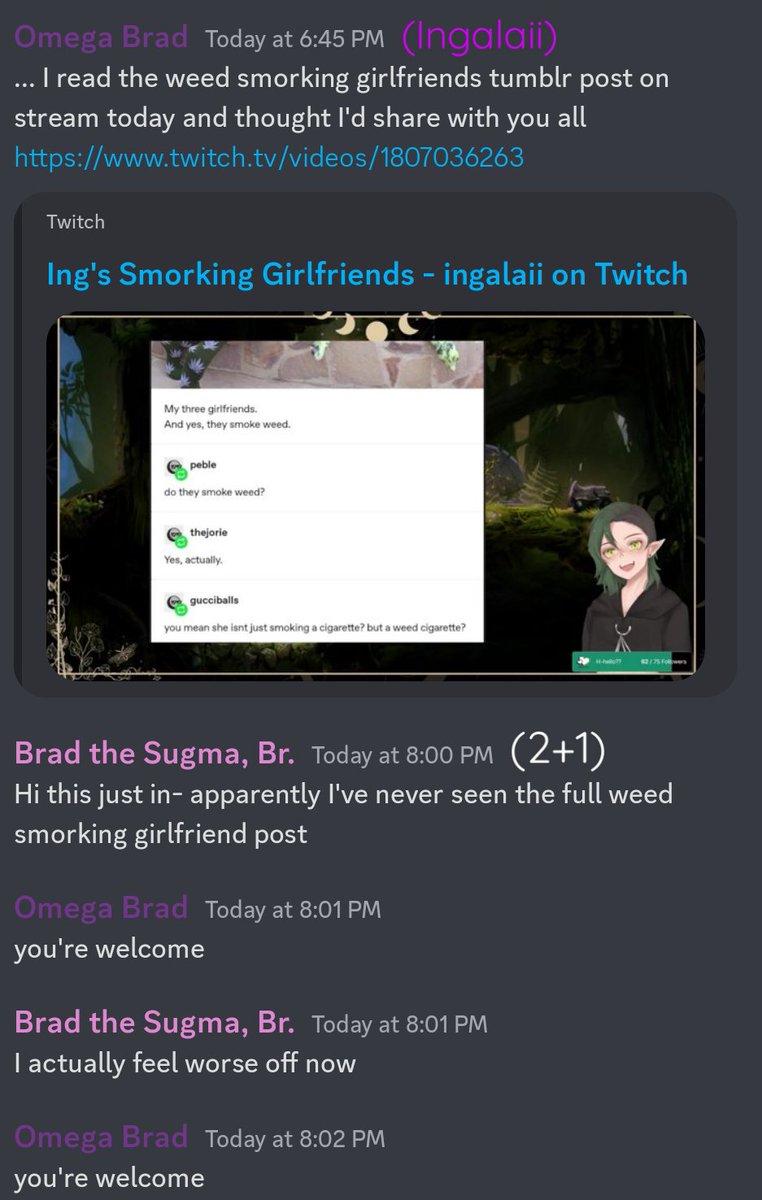 I_Am_TwoPlusOne's tweet photo. People on Twitch always see the nice side of @Ingalaii_vt, but people never see how positively unhelpful they can be during times of crisis https://t.co/DkiiZe64c0
